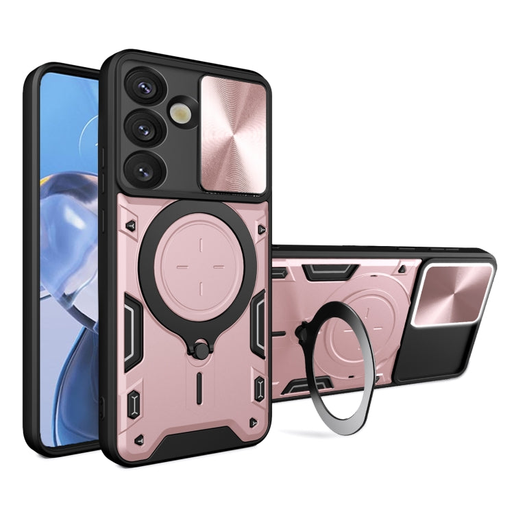 For Samsung Galaxy S25 5G CD Texture Sliding Camshield Magnetic Holder Phone Case(Pink) by buy2fix