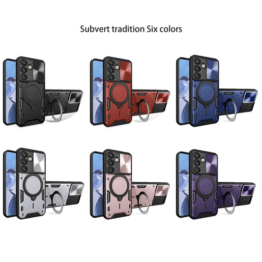 For Samsung Galaxy S25 5G CD Texture Sliding Camshield Magnetic Holder Phone Case(Pink) by buy2fix