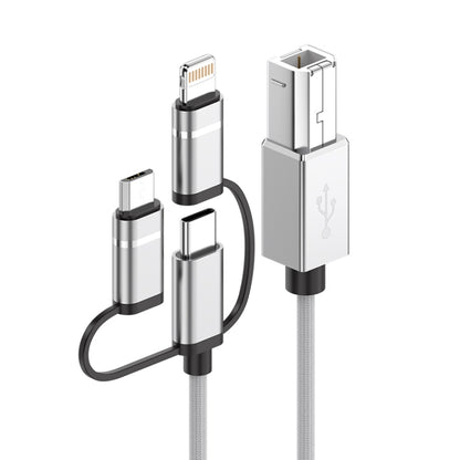 3 in 1 8 Pin, Type-C, Micro USB to USB-B MIDI Instruments Printer Cable, Length: 1m, Length:1m(Silver) - Multifunction Cable by buy2fix | Online Shopping UK | buy2fix