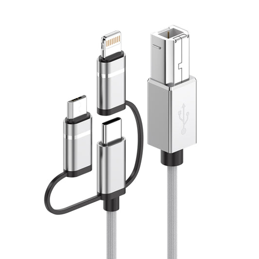 3 in 1 8 Pin, Type-C, Micro USB to USB-B MIDI Instruments Printer Cable, Length: 1m, Length:1m(Silver) - Multifunction Cable by buy2fix | Online Shopping UK | buy2fix