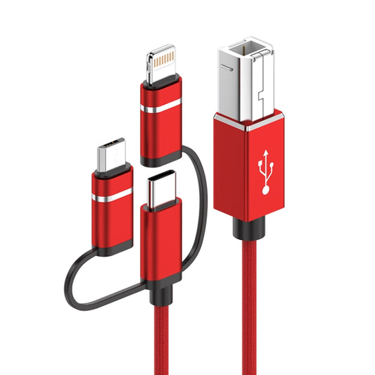 3 in 1 8 Pin, Type-C, Micro USB to USB-B MIDI Instruments Printer Cable, Length: 1m, Length:1m(Red) - Multifunction Cable by buy2fix | Online Shopping UK | buy2fix