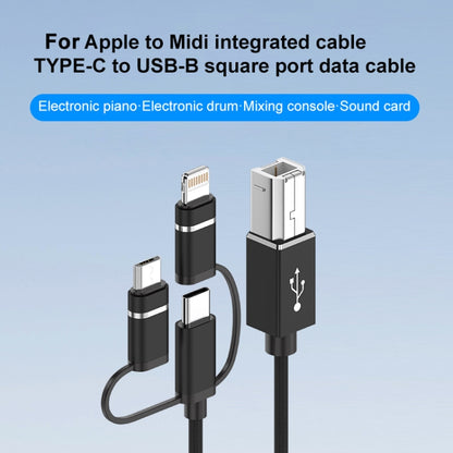 3 in 1 8 Pin, Type-C, Micro USB to USB-B MIDI Instruments Printer Cable, Length: 1m, Length:1m(Black) - Multifunction Cable by buy2fix | Online Shopping UK | buy2fix