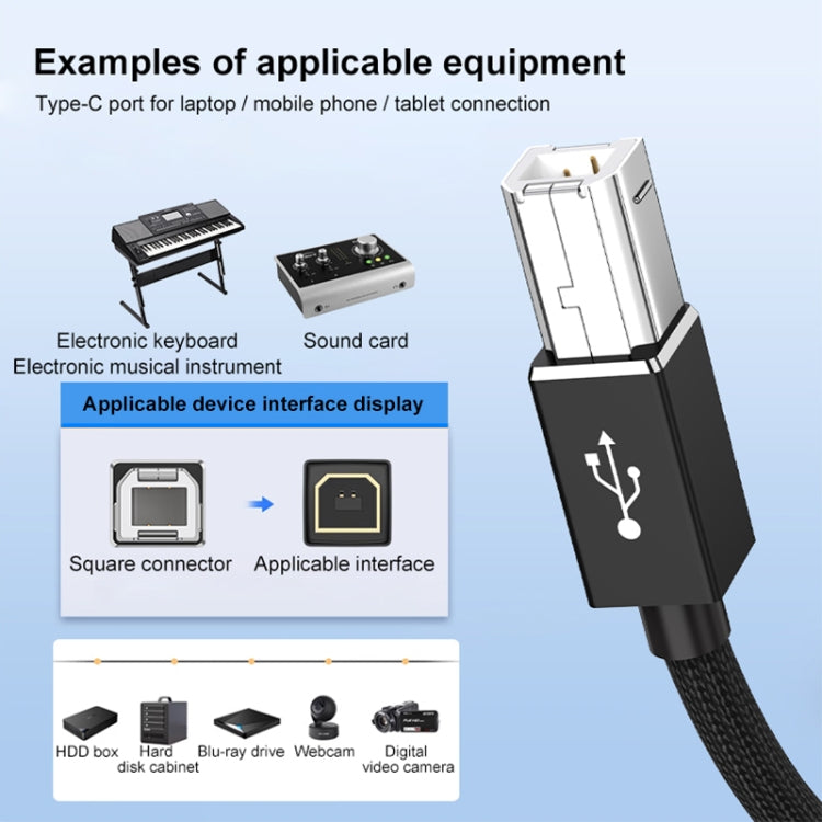 3 in 1 8 Pin, Type-C, Micro USB to USB-B MIDI Instruments Printer Cable, Length: 1m, Length:1m(Silver) - Multifunction Cable by buy2fix | Online Shopping UK | buy2fix