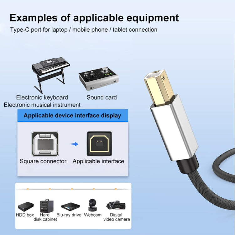 2 in 1 Type-C and USB-A to USB-B MIDI Instruments Printer Cable, Length: 1m, Length:1m(Black Gold) - Multifunctional Cable by buy2fix | Online Shopping UK | buy2fix