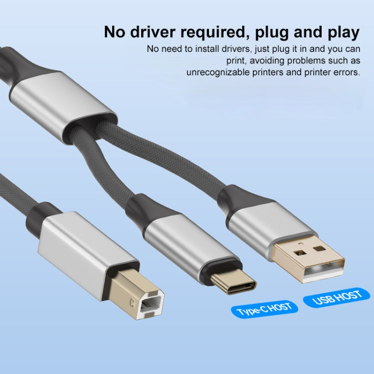 2 in 1 Type-C and USB-A to USB-B MIDI Instruments Printer Cable, Length: 1m, Length:1m(Blue) by buy2fix
