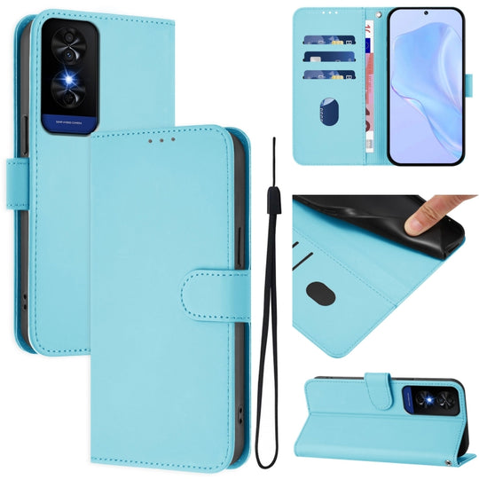 For TCL 50 5G / 50 XE NxtPaper 5G Skin Feel Solid Color Leather Phone Case with Lanyard(Sky Blue)