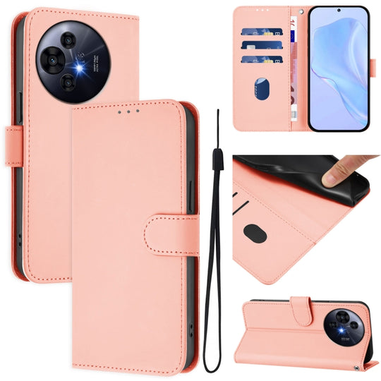 For TCL 50 Pro NxtPaper Skin Feel Solid Color Leather Phone Case with Lanyard(Pink)