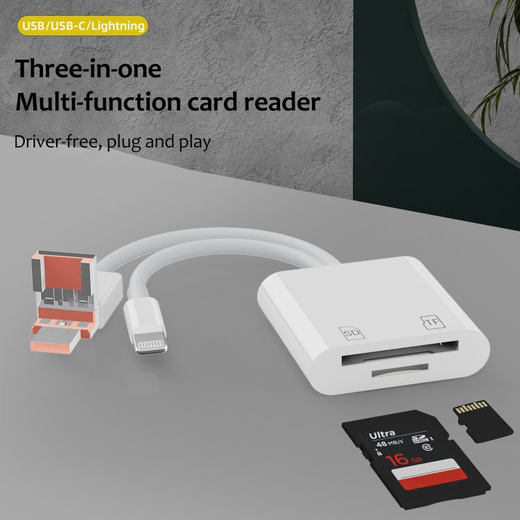 NK-101Y TL Pro USB-C / Type-C, 8 Pin, USB to TF, SD Card Slot Multi-function Card Reader(White) - U Disk & Card Reader by buy2fix | Online Shopping UK | buy2fix