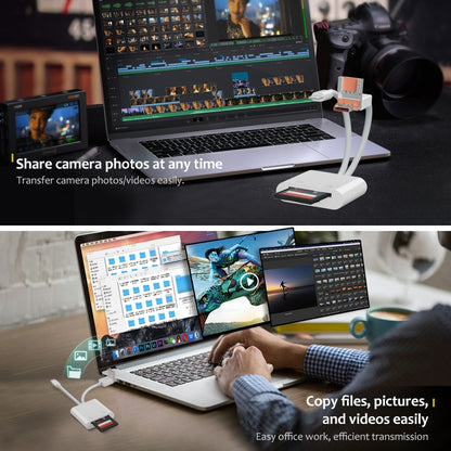 NK-101Y TL Pro USB-C / Type-C, 8 Pin, USB to TF, SD Card Slot Multi-function Card Reader(White) - U Disk & Card Reader by buy2fix | Online Shopping UK | buy2fix