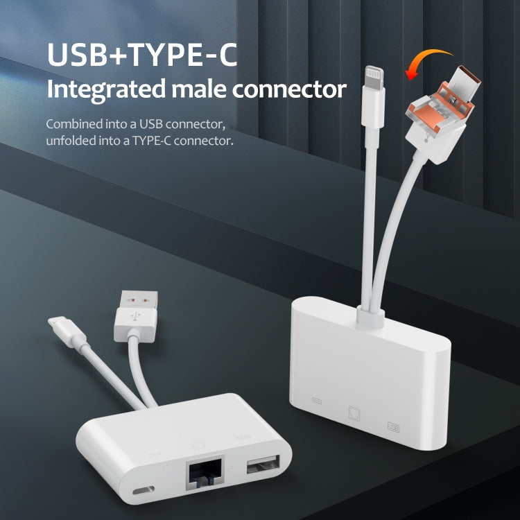 NK-107TL Pro USB-C / Type-C, 8 Pin, USB to 8 Pin, USB, RJ45 Multi-function Adapter(White) - Converter & Adapter by buy2fix | Online Shopping UK | buy2fix
