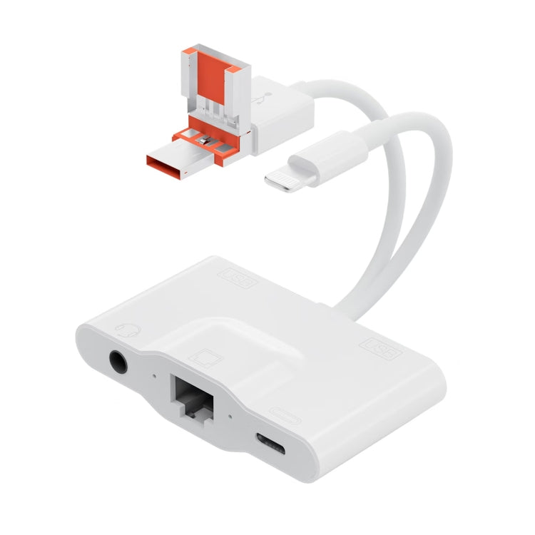 NK-1033TL Pro USB-C / Type-C, 8 Pin, USB to USB-C / Type-C, 2 x USB, RJ45, 3.5mm Multi-function Adapter(White) - Converter & Adapter by buy2fix | Online Shopping UK | buy2fix