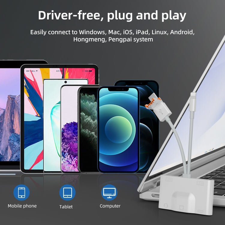 NK-1033TL Pro USB-C / Type-C, 8 Pin, USB to USB-C / Type-C, 2 x USB, RJ45, 3.5mm Multi-function Adapter(White) - Converter & Adapter by buy2fix | Online Shopping UK | buy2fix