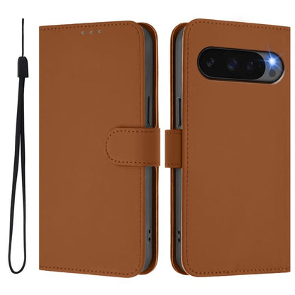 For Google Pixel 10 / 10 Pro Skin Feel Solid Color Leather Phone Case with Lanyard(Brown) - Google Cases by buy2fix | Online Shopping UK | buy2fix