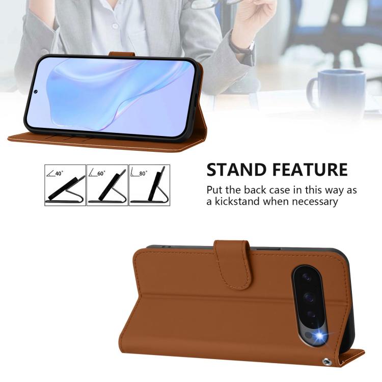 For Google Pixel 10 / 10 Pro Skin Feel Solid Color Leather Phone Case with Lanyard(Brown) - Google Cases by buy2fix | Online Shopping UK | buy2fix