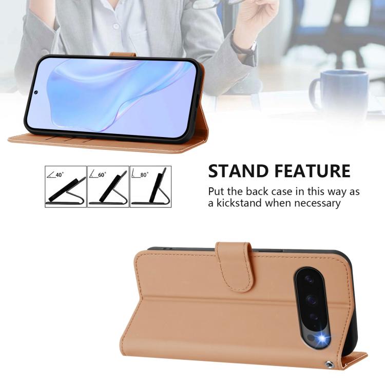 For Google Pixel 10 / 10 Pro Skin Feel Solid Color Leather Phone Case with Lanyard(Nude) - Google Cases by buy2fix | Online Shopping UK | buy2fix