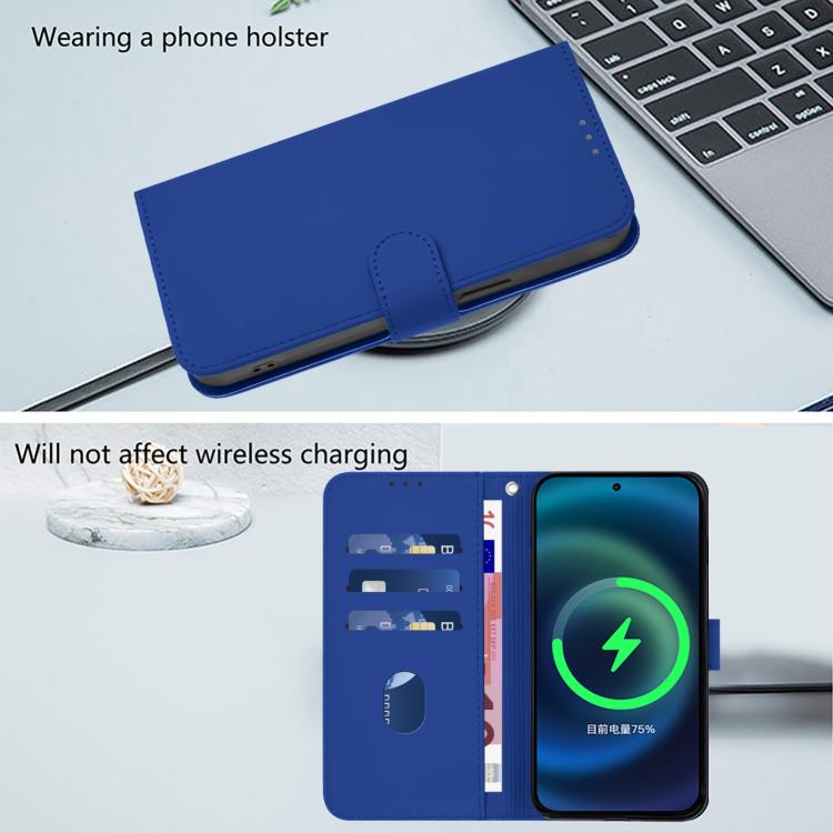 For Google Pixel 10 / 10 Pro Skin Feel Solid Color Leather Phone Case with Lanyard(Dark Blue) - Google Cases by buy2fix | Online Shopping UK | buy2fix