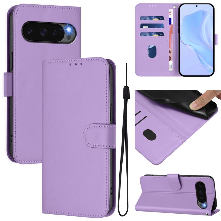 For Google Pixel 10 / 10 Pro Skin Feel Solid Color Leather Phone Case with Lanyard(Lavender Purple) - Google Cases by buy2fix | Online Shopping UK | buy2fix
