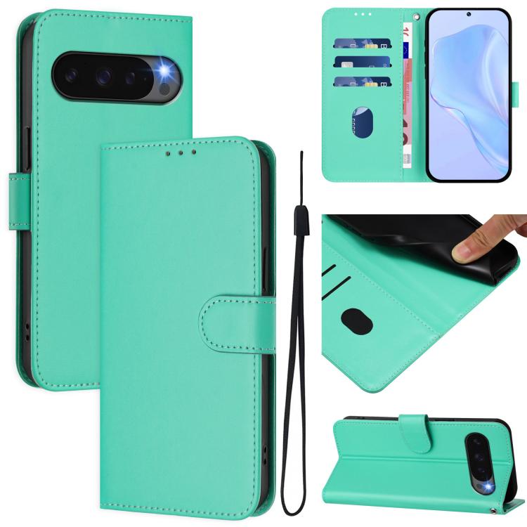 For Google Pixel 10 / 10 Pro Skin Feel Solid Color Leather Phone Case with Lanyard(Green) - Google Cases by buy2fix | Online Shopping UK | buy2fix