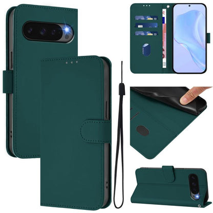 For Google Pixel 10 / 10 Pro Skin Feel Solid Color Leather Phone Case with Lanyard(Dark Green) - Google Cases by buy2fix | Online Shopping UK | buy2fix