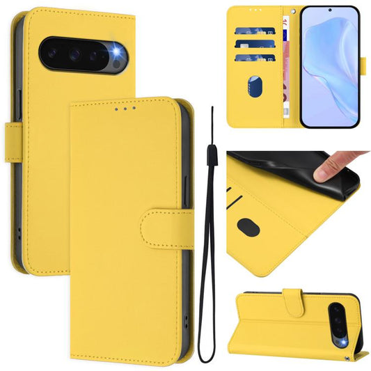 For Google Pixel 10 / 10 Pro Skin Feel Solid Color Leather Phone Case with Lanyard(Lemon Yellow) - Google Cases by buy2fix | Online Shopping UK | buy2fix