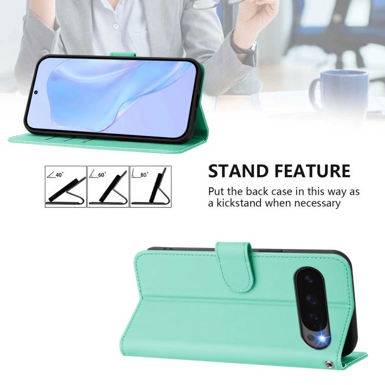 For Google Pixel 10 / 10 Pro Skin Feel Solid Color Leather Phone Case with Lanyard(Mint Green) - Google Cases by buy2fix | Online Shopping UK | buy2fix