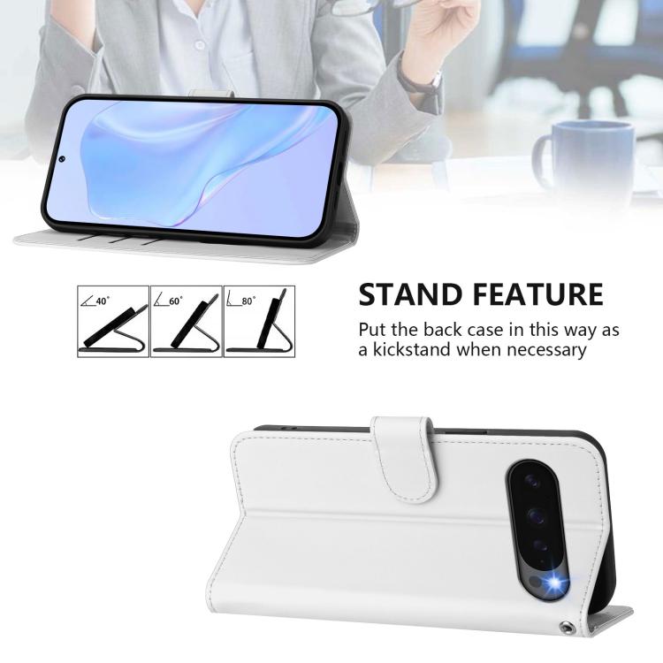 For Google Pixel 10 / 10 Pro Skin Feel Solid Color Leather Phone Case with Lanyard(White) - Google Cases by buy2fix | Online Shopping UK | buy2fix