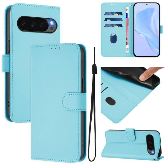 For Google Pixel 10 / 10 Pro Skin Feel Solid Color Leather Phone Case with Lanyard(Sky Blue) - Google Cases by buy2fix | Online Shopping UK | buy2fix