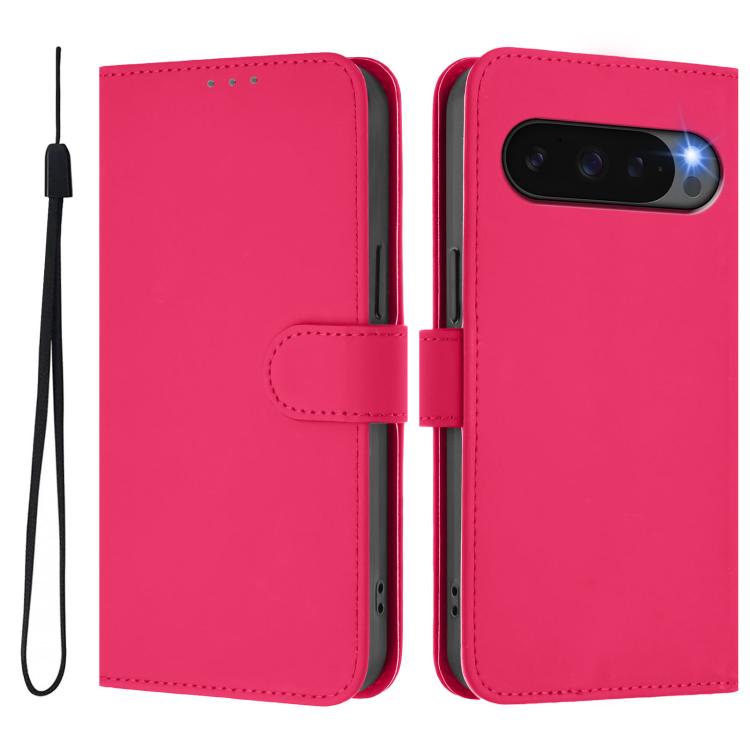 For Google Pixel 10 / 10 Pro Skin Feel Solid Color Leather Phone Case with Lanyard(Rose Red) - Google Cases by buy2fix | Online Shopping UK | buy2fix