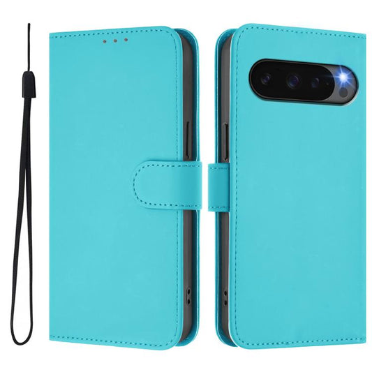 For Google Pixel 10 / 10 Pro Skin Feel Solid Color Leather Phone Case with Lanyard(Lake Blue) - Google Cases by buy2fix | Online Shopping UK | buy2fix