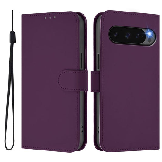 For Google Pixel 10 / 10 Pro Skin Feel Solid Color Leather Phone Case with Lanyard(Violet) - Google Cases by buy2fix | Online Shopping UK | buy2fix