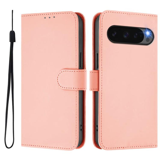 For Google Pixel 10 Pro XL Skin Feel Solid Color Leather Phone Case with Lanyard(Pink) - Google Cases by buy2fix | Online Shopping UK | buy2fix