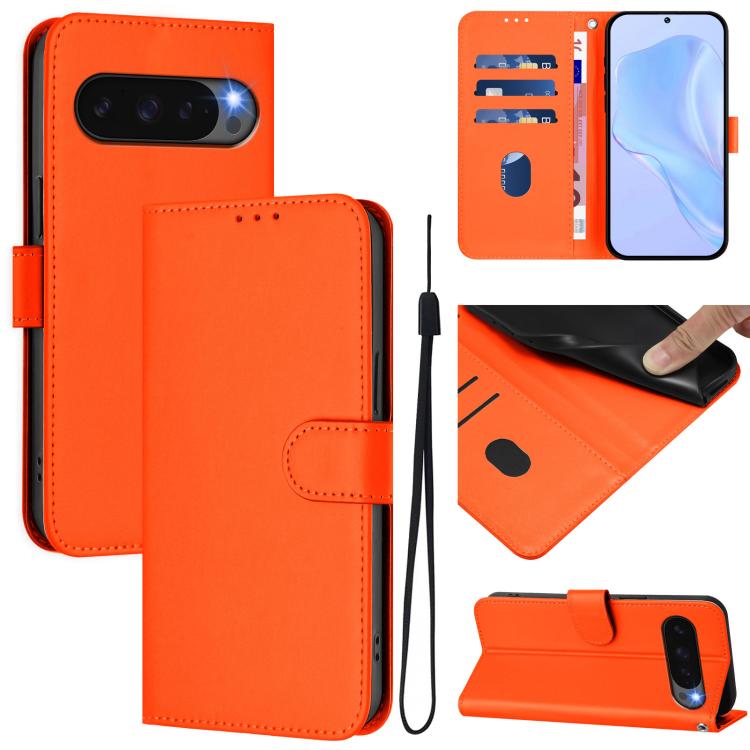 For Google Pixel 10 Pro XL Skin Feel Solid Color Leather Phone Case with Lanyard(Orange) - Google Cases by buy2fix | Online Shopping UK | buy2fix