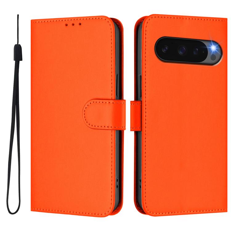 For Google Pixel 10 Pro XL Skin Feel Solid Color Leather Phone Case with Lanyard(Orange) - Google Cases by buy2fix | Online Shopping UK | buy2fix
