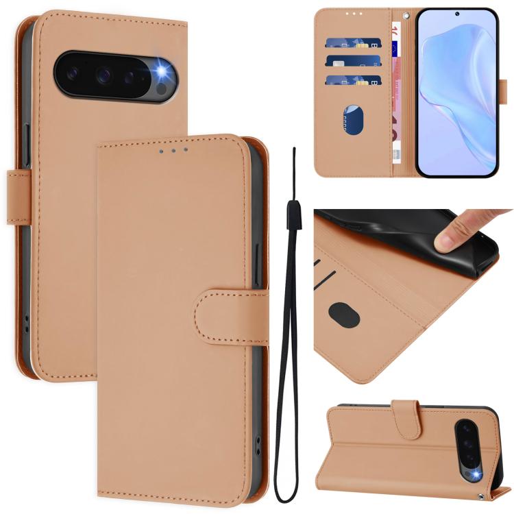 For Google Pixel 10 Pro XL Skin Feel Solid Color Leather Phone Case with Lanyard(Nude) - Google Cases by buy2fix | Online Shopping UK | buy2fix