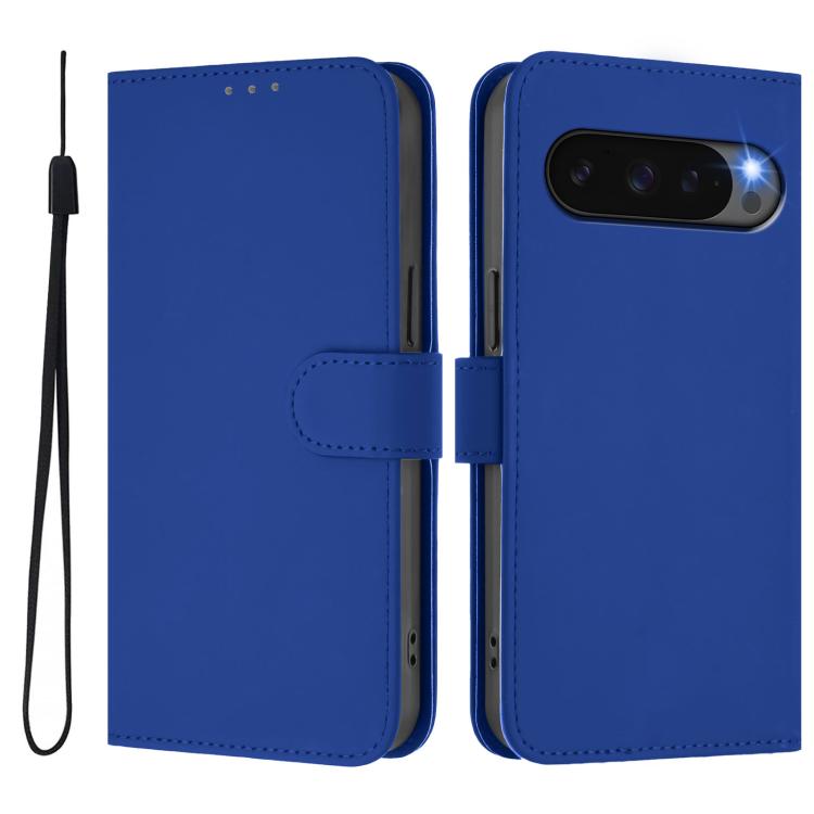 For Google Pixel 10 Pro XL Skin Feel Solid Color Leather Phone Case with Lanyard(Dark Blue) - Google Cases by buy2fix | Online Shopping UK | buy2fix