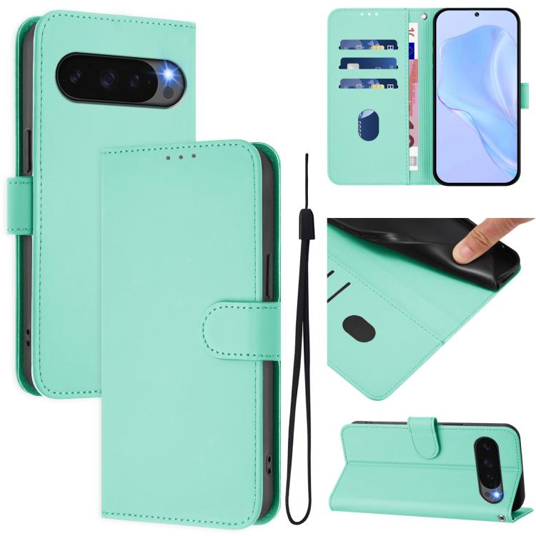 For Google Pixel 10 Pro XL Skin Feel Solid Color Leather Phone Case with Lanyard(Mint Green) - Google Cases by buy2fix | Online Shopping UK | buy2fix