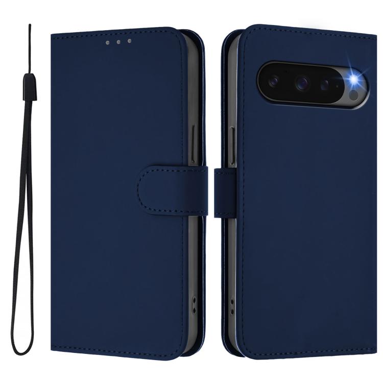 For Google Pixel 10 Pro XL Skin Feel Solid Color Leather Phone Case with Lanyard(Navy Blue) - Google Cases by buy2fix | Online Shopping UK | buy2fix