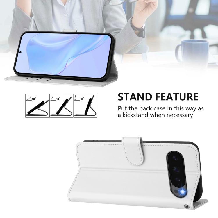 For Google Pixel 10 Pro XL Skin Feel Solid Color Leather Phone Case with Lanyard(White) - Google Cases by buy2fix | Online Shopping UK | buy2fix