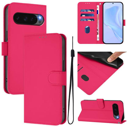 For Google Pixel 10 Pro XL Skin Feel Solid Color Leather Phone Case with Lanyard(Rose Red) - Google Cases by buy2fix | Online Shopping UK | buy2fix