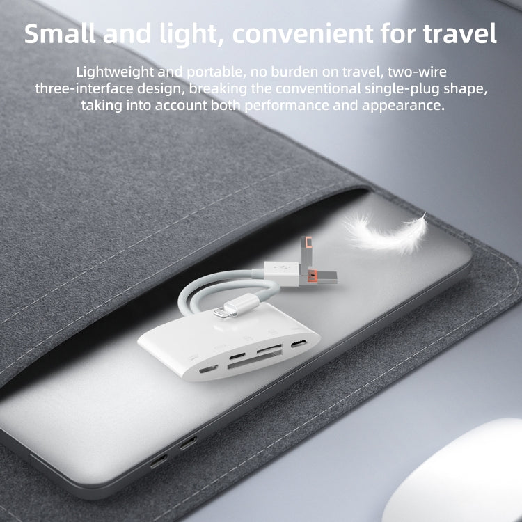 NK-1040TL Pro USB-C / Type-C, 8 Pin, USB to USB-C / Type-C, 8 Pin, Micro USB, TF, SD Card Reader Adapter(White) - U Disk & Card Reader by buy2fix | Online Shopping UK | buy2fix