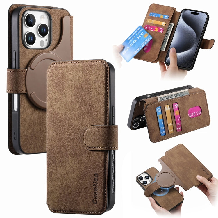 For iPhone 16 Pro Max CaseNeo MagSafe RFID Anti-theft Retro Leather Phone Case(Brown) by CaseNeo