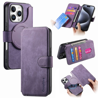 For iPhone 16 Pro Max CaseNeo MagSafe RFID Anti-theft Retro Leather Phone Case(Purple) by CaseNeo