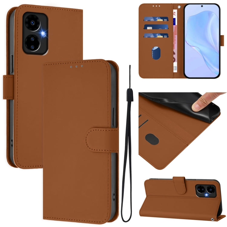 For Boost MobIle Celero 5G 2024 / 3 5G Skin Feel Solid Color Leather Phone Case with Lanyard(Brown) - More Brand by buy2fix | Online Shopping UK | buy2fix