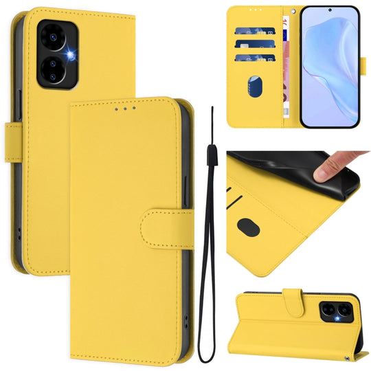 For Boost MobIle Celero 5G 2024 / 3 5G Skin Feel Solid Color Leather Phone Case with Lanyard(Lemon Yellow)