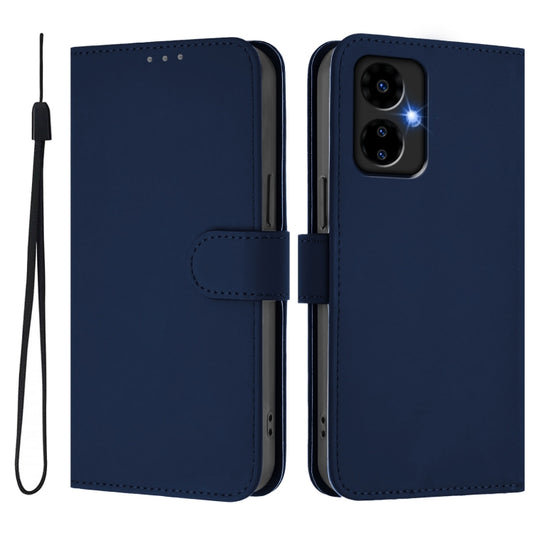For Boost MobIle Celero 5G 2024 / 3 5G Skin Feel Solid Color Leather Phone Case with Lanyard(Navy Blue) by buy2fix