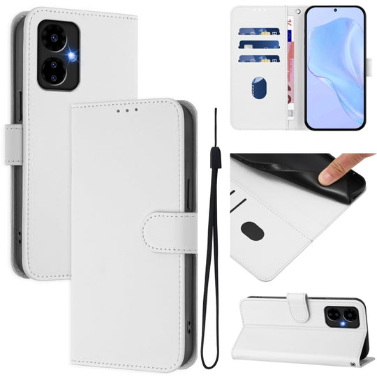 For Boost MobIle Celero 5G 2024 / 3 5G Skin Feel Solid Color Leather Phone Case with Lanyard(White)