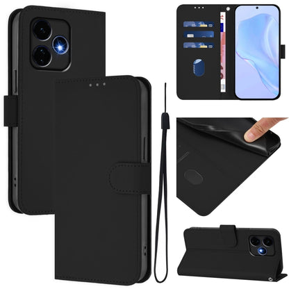 For Boost MobIle Celero 5G+ 2024 / 3+ 5G Skin Feel Solid Color Leather Phone Case with Lanyard(Black) - More Brand by buy2fix | Online Shopping UK | buy2fix