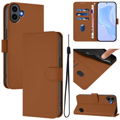 For Nothing CMF Phone 1 Skin Feel Solid Color Leather Phone Case with Lanyard(Brown) - Nothing Cases by buy2fix | Online Shopping UK | buy2fix