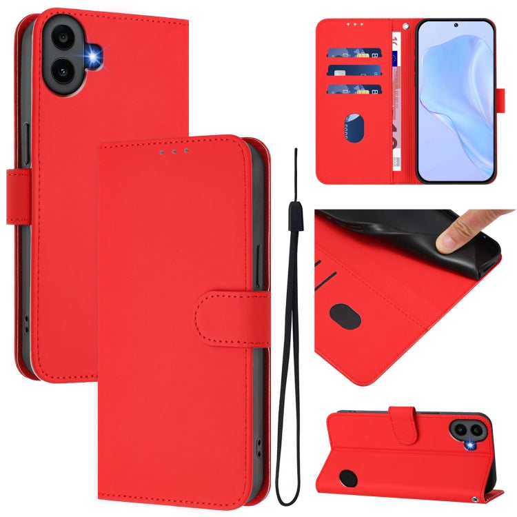 For Nothing CMF Phone 1 Skin Feel Solid Color Leather Phone Case with Lanyard(Red) - Nothing Cases by buy2fix | Online Shopping UK | buy2fix