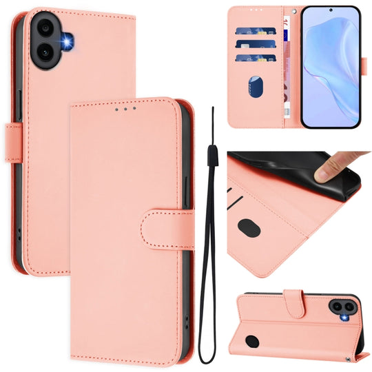 For Nothing CMF Phone 1 Skin Feel Solid Color Leather Phone Case with Lanyard(Pink)